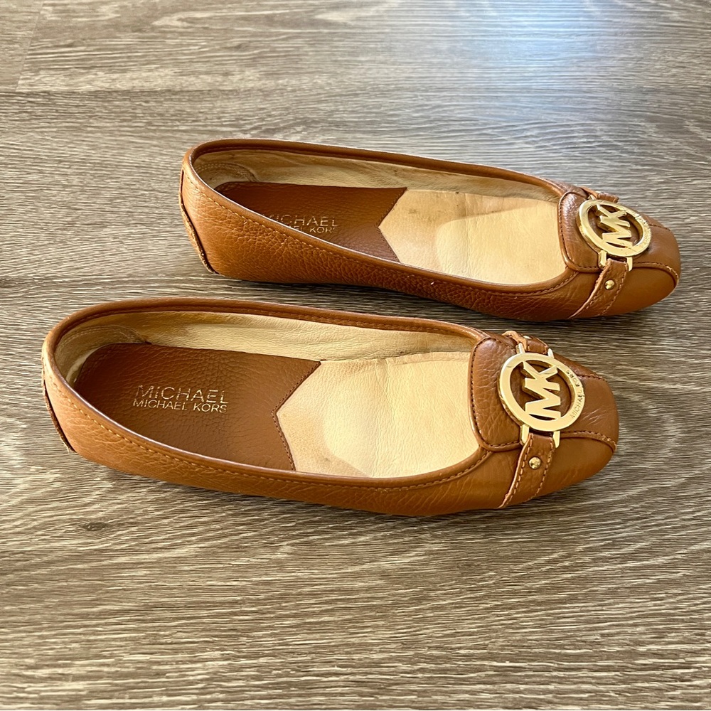 Michael Kors Tan Leather Loafers with Gold Accent - Picture 2 of 5